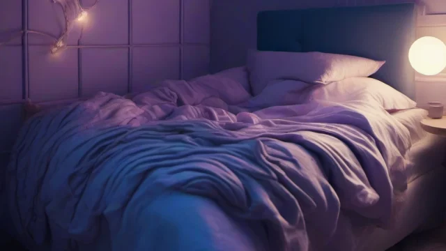 Peaceful bedroom scene, evening light, sleeping person