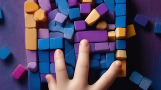 Children playing with wooden blocks